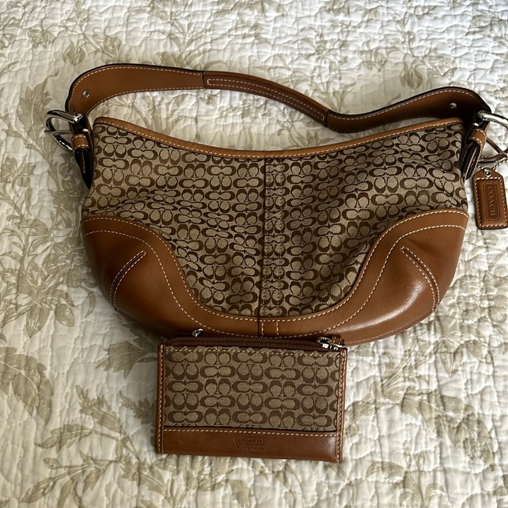 Signature coach shoulder bag and card holder